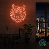 LED neonskilt med tigermotiv, lys rød konturbelysning