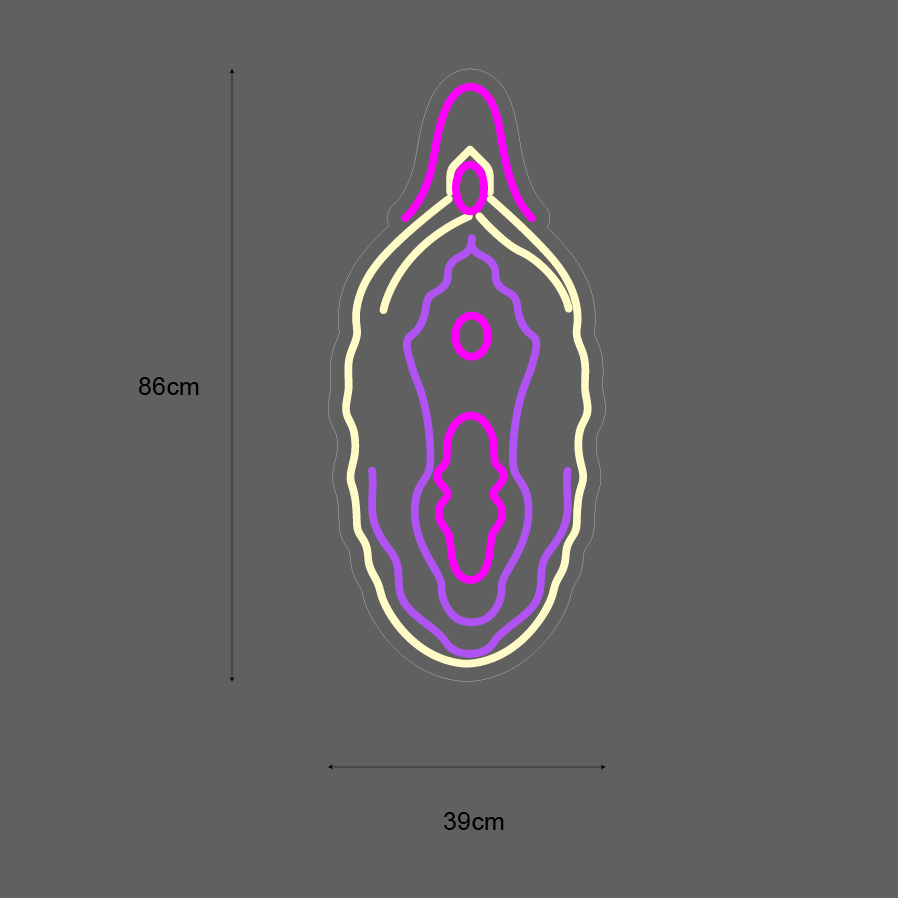 LED-neonskilt oval, 86 cm høyde og 39 cm bredde