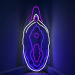 LED-neonskilt med oval form, lilla og hvite lyslinjer