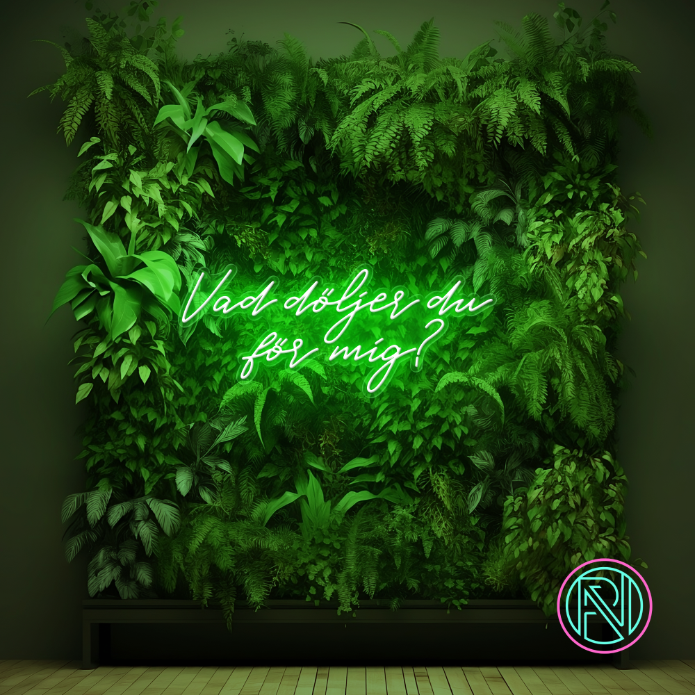 "Vad döljer du för mig?" LED NEONSKYLT. Välj önskad färg.