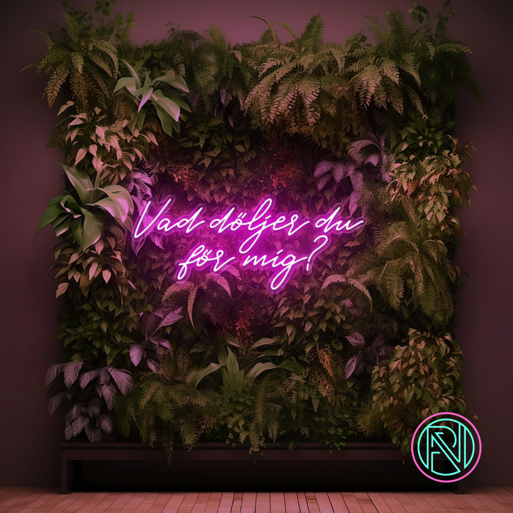 "Vad döljer du för mig?" LED NEONSKYLT. Välj önskad färg.