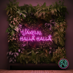 LED-neonskilt med tekst «Växeln, hallå hallå» i rosa-lilla belysning