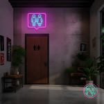 LED-neonskilt med toalett-symboler for menn og kvinner, rosa og turkis lys
