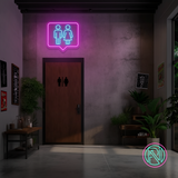 LED-neonskilt med toalett-symboler for menn og kvinner, rosa og turkis lys