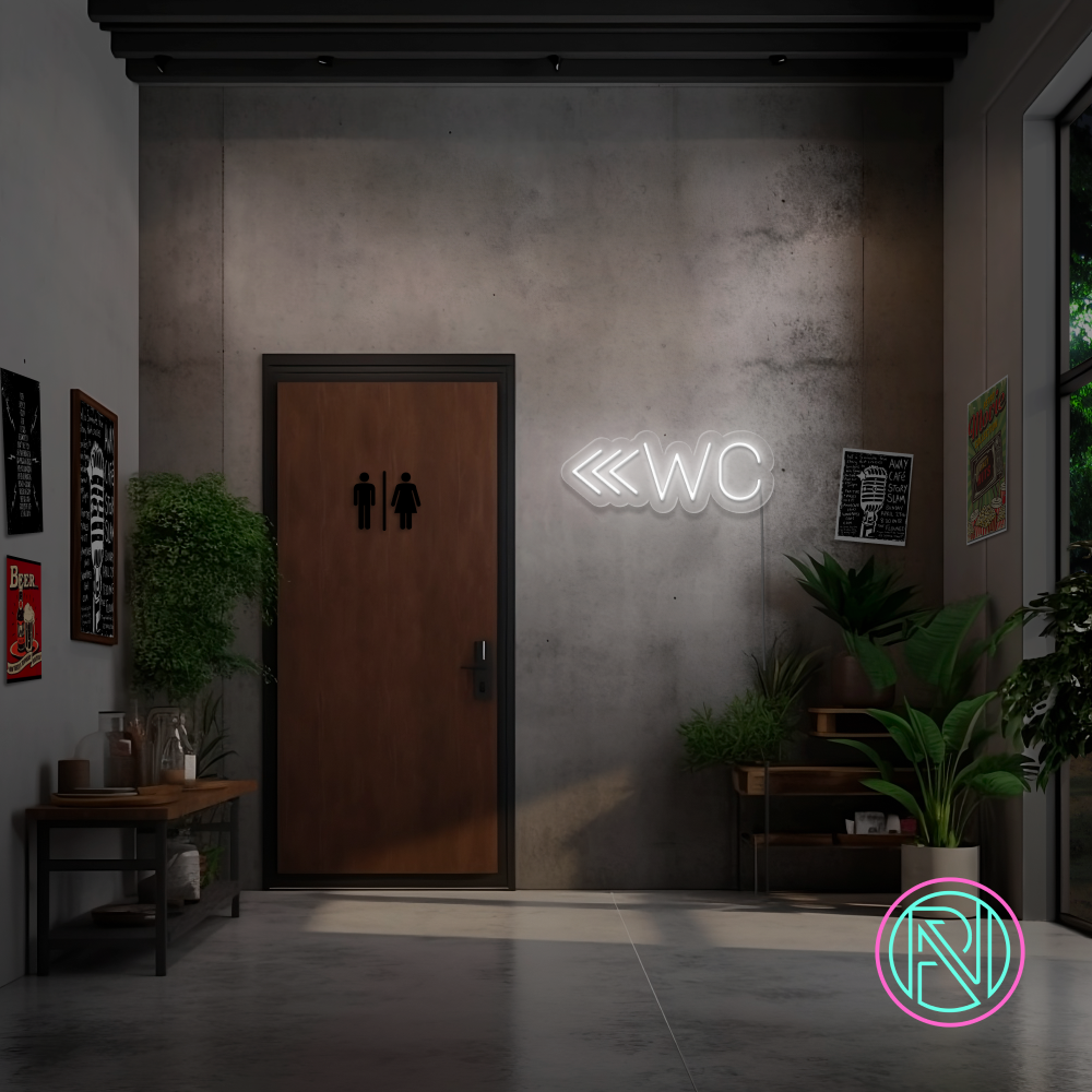 "WC m pil" Led neonskylt. 14 färger