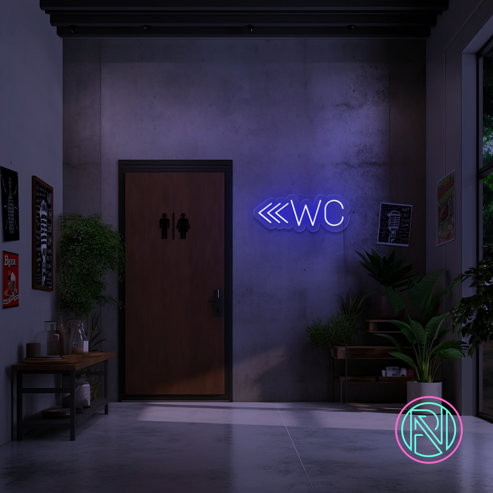 "WC m pil" Led neonskylt. 14 färger