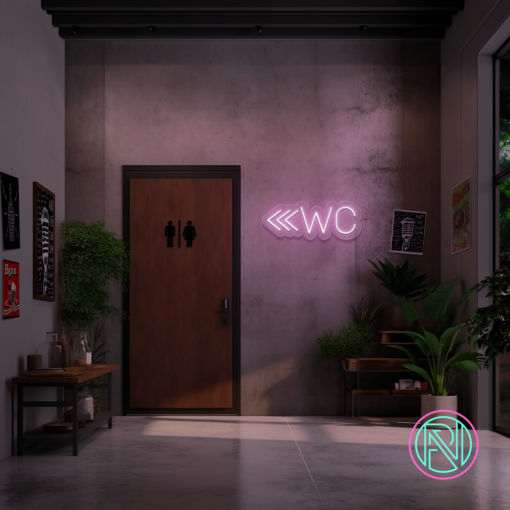 "WC m pil" Led neonskylt. 14 färger