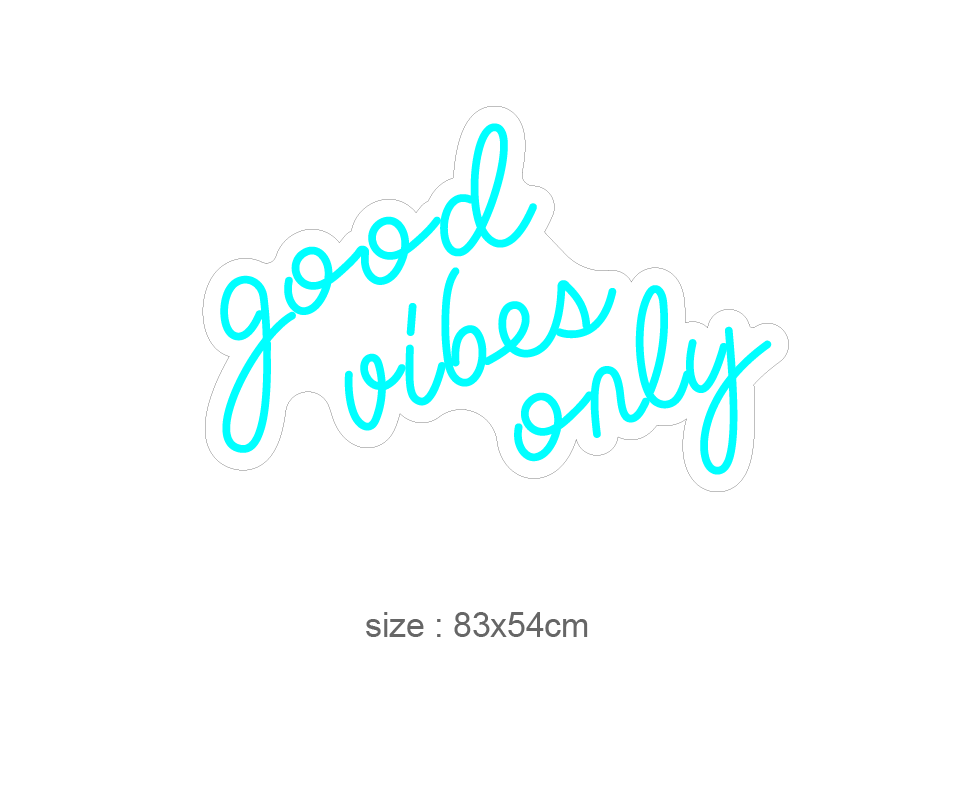Skap en positiv og inspirerende stemning med vårt 'good vibes only' led neonskilt. Dette skiltet er ideelt for å lyse opp hjemmet eller kontoret, og signaliserer en atmosfære fylt med gode vibrasjoner. Iøynefallende og trendy, det er det perfekte tilskuddet til et moderne interiør.