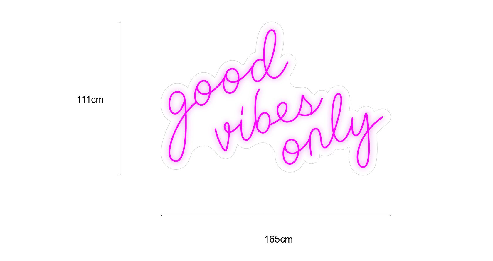 LED-neonskilt «good vibes only», mål 165×111 cm